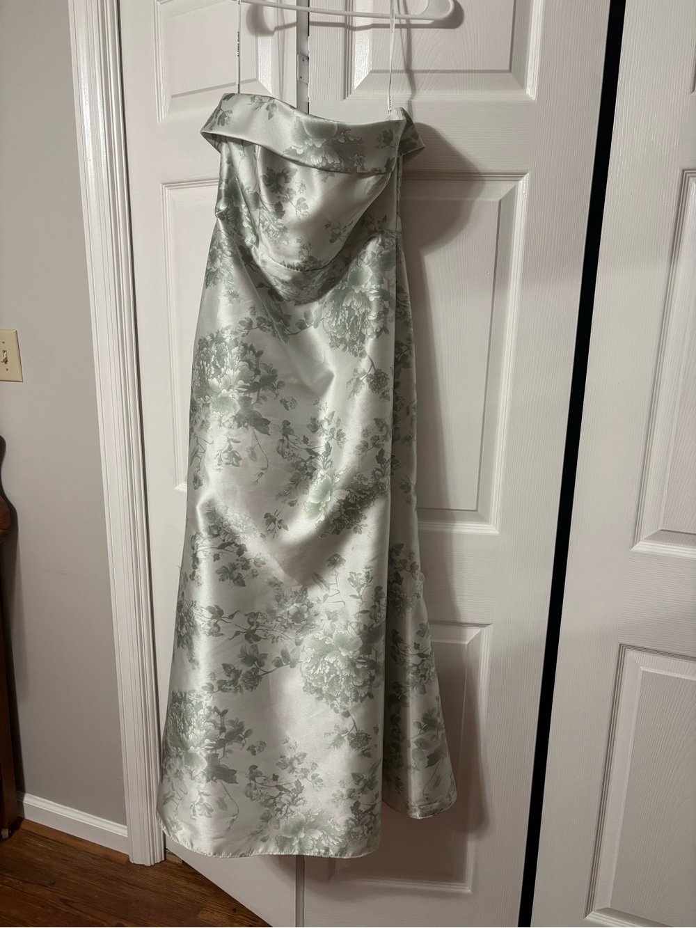 ALFRED SUNG Light Sage and Ivory Strapless Dress
